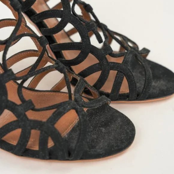 Aquazzura Ooh Lala Black Suede Lace-Up Sandals - Picture 8 of 9